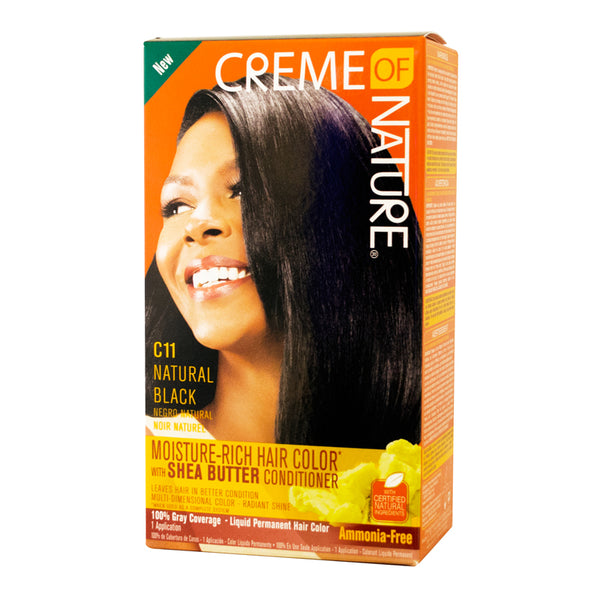Moisture Rich Liquid Hair Color by Creme of Nature, C11 Natural Black, with Shea Butter Conditioner, 1 Application