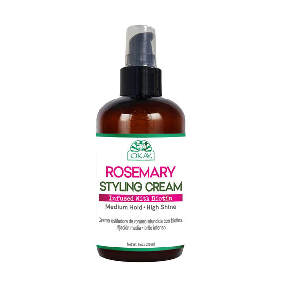 Okay Unisex Rosemary & Biotin Haircare Styling Cream, 8 oz Lightweight Medium Hold Formula for Shine, Frizz Control, Hair Strengthening