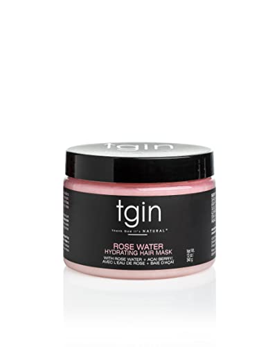tgin Rose Water Hydrating Hair Mask – Deep Conditioning Hair Mask & Curl Definition – Hairmask Infused with Rose Water & Acai Berries for Soft Curls – Without Parabens & Sulfates – 12 Oz