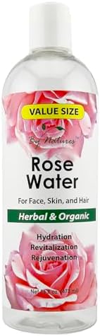By Natures Rose Water Organic Herbal Hydrating Toner for All Skin Types, 16.0 Fl Oz (Single Item)