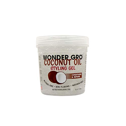 Wonder Gro Coconut Oil Hair Styling Gel - 16 fl oz Haircare Product, Non-Flaking, Alcohol-Free, Maximum Hold, Moisturizing, Hydrating, Frizz-Control, Dry Hair Solution