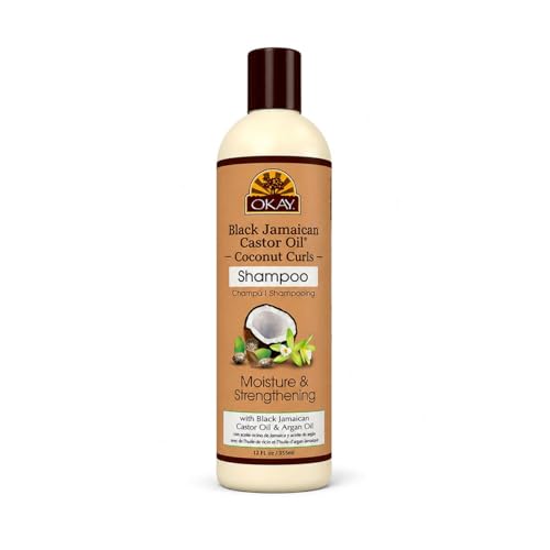 OKAY Black Jamaican Castor Oil Shampoo - Natural, Moisturizing Jamaican Castor Shampoo, Strengthen & Restore Damaged Hair for Women and Men - Coconut Curls, 12 fl oz (Pack of 1)