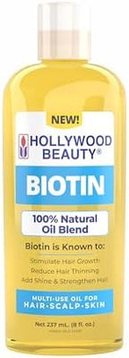 Hollywood Beauty Biotin Hair Oil - 8 fl oz Daily Lightweight Hydrating Moisturizer, Nourishing Haircare Treatment for Hair, Scalp, Skin