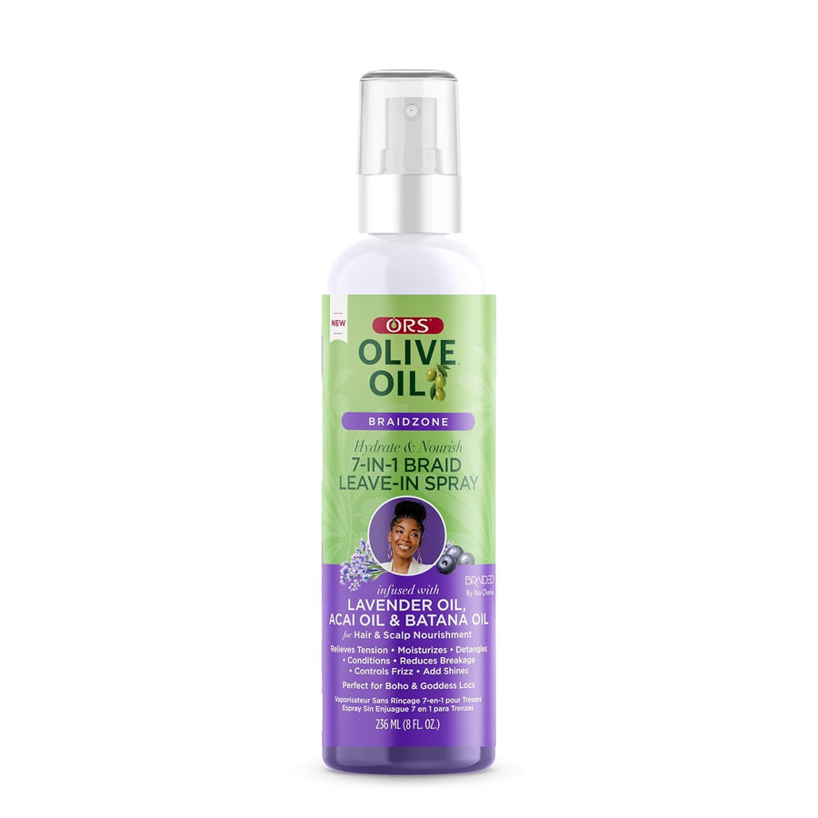 ORS Olive Oil Braidzone 7-In-1 Braid Leave-In Spray with Lavender, Acai & Batana Oil for Hair & Scalp Nourishment 8 Ounces