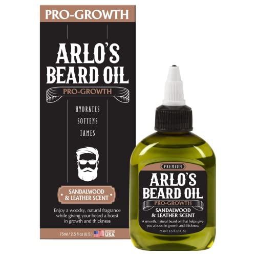 Arlo's Pro Growth Beard Oil - Scented Sandalwood Leather Fragrance, 2.5 oz, Hair Care Product for Silky Beard, Aroma-Infused to Promote Growth