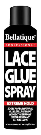 BELLATIQUE Unisex Haircare Lace Glue Spray (6.76 oz) - Extreme All Day Hold, Natural-Looking Edges, Humidity Resistant, Sweat Resistant, Quick Drying, Flake Free, Easy Removal