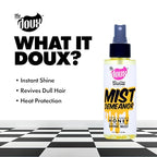 The Doux MIST DEMEANOR Shine Mist for Curly Hair – Heat Protection Spray with Cationic Honey & Silk Amino Acids – Lightweight Hair Gloss for Frizz Control, Humidity Resistance & Shine