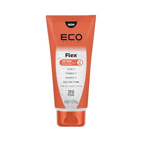 Eco Style Flex Hold Soft Gel with Aloe – Lightweight Alcohol-Free Hair Gel for Shine, Moisture & Control, Defines Curls & Smooths Edges, For All Hair Types, 6 Ounce