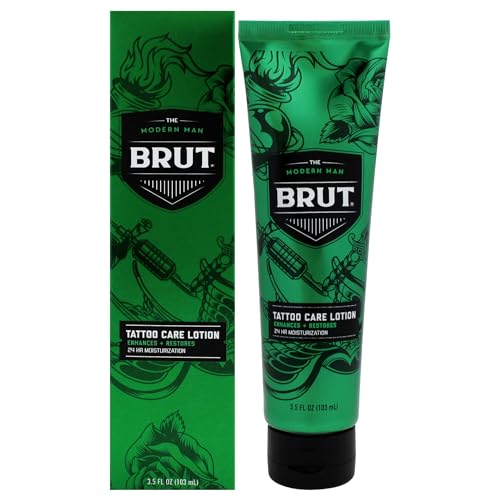 Brut Tattoo Care Lotion 24 Hour Moisturization - Lotion for Tattoos - Enhances Color Vibrancy - Tattoo Lotion Aftercare - Absorbs Quickly - 3.5 oz