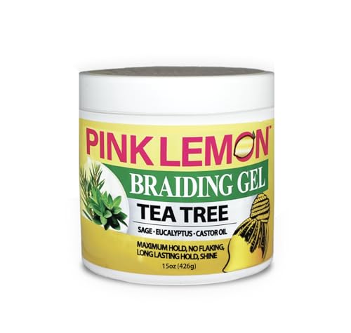 PINK LEMON Braiding Gel - Tea Tree - Maximum Hold, No Flaking, Long Lasting Hold, High Shine. For Micro, Inter, Dread, Faux, Loc, Twist, Braid, Edge. (15 oz)