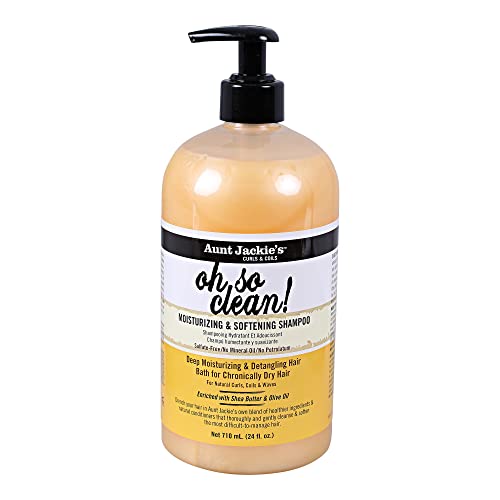 Aunt Jackie's Curls and Coils Oh So Clean Haircare Shampoo - 24oz Family-Sized Pump, Deep Moisturizing Cleanser with Shea Butter, Coconut, Olive & Moisturizer for Natural Curls, Coils