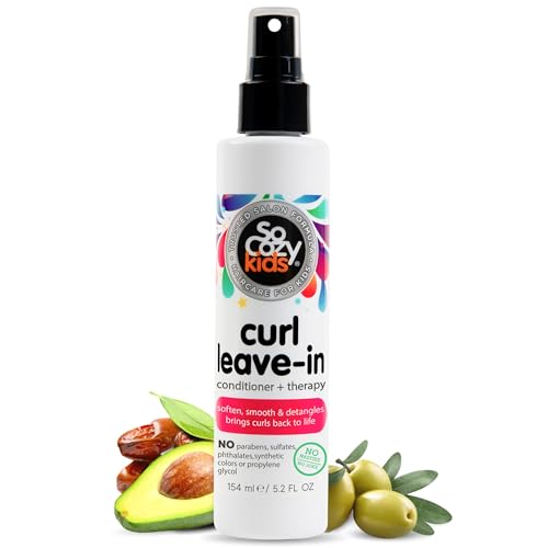 SoCozy Leave-In Conditioner Spray (5.2 Fl Oz) - Paraben-Free Children's Curly Hair Detangler, Hydrating Haircare Cleanser Cream with Kiwi, Keratin, Vitamin B5, Olive Oil, Jojoba Oil, Complementary to 