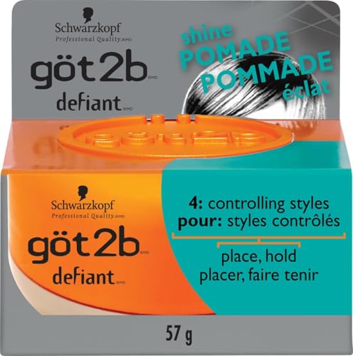 got2b Defiant Shine Pomade, 2 Fl Oz, High Shine Hair Styling Pomade for Men and Women, Creates Texture, Control & Light Hold, Tames Unruly Hair, Suitable for Short to Medium Styles