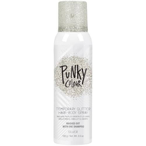 Punky Temporary Hair and Body Glitter Spray, Silver – Glitters Hairspray, Adds Sparkly Shimmery Glow, Hair Glitter for Kids, Women, Men, 3.5 oz