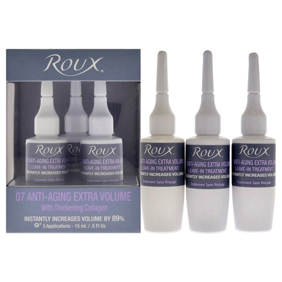 Roux Hydrolyzed Collagen Leave-In Haircare Treatment - Ampolletas 07 Extra Volume Formula with Vitamins, Hair Repair for Adults, Weekly Use, 3 Count (0.5 Fl Oz Each)