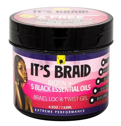 It's Braid Braid, Loc, & Twist Gel With Biotin + 5 Black Essential Oils 4.5 Oz (Pack of 1)