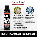 BELLATIQUE Unisex Haircare Lace Glue Spray (6.76 oz) - Extreme All Day Hold, Natural-Looking Edges, Humidity Resistant, Sweat Resistant, Quick Drying, Flake Free, Easy Removal