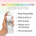 Punky Temporary Hair and Body Glitter Spray, Silver – Glitters Hairspray, Adds Sparkly Shimmery Glow, Hair Glitter for Kids, Women, Men, 3.5 oz
