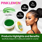 PINK LEMON Braiding Gel - Tea Tree - Maximum Hold, No Flaking, Long Lasting Hold, High Shine. For Micro, Inter, Dread, Faux, Loc, Twist, Braid, Edge. (5 oz)