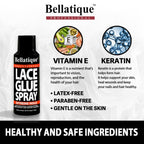 BELLATIQUE Lace Glue Spray - Extreme Hold. Edges Appear Natural, Humidity Resistant, Sweat Resistant, All Day Hold, Quick Drying, Flake Free, Easily Removed, Quick & Easy. (3 oz)