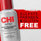 CHI Infra Shampoo, Gently Cleanses Scalp & Hair, Hydrating & Nourishing For All Hair Types, Designed for Heat Damaged Hair, Sulfate, Paraben, & Cruelty-Free, 2 Oz