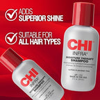CHI Infra Shampoo, Gently Cleanses Scalp & Hair, Hydrating & Nourishing For All Hair Types, Designed for Heat Damaged Hair, Sulfate, Paraben, & Cruelty-Free, 2 Oz