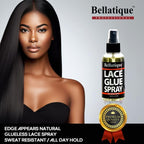 BELLATIQUE Lace Glue Spray (4.06 oz) - Extreme Hold. Edges Appear Natural, Humidity Resistant, Sweat Resistant, All Day Hold, Quick Drying, Flake Free, Easily Removed, Quick & Easy.