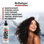 BELLATIQUE Lace Melting Spray (8.45 oz) - Maximum Hold. Flawless Edges, Quick & Easy, Fast Drying, Humidity Resistant, Sweat Resistant, All Day Hold, Quick Drying, Flake Free, Easily Removed.