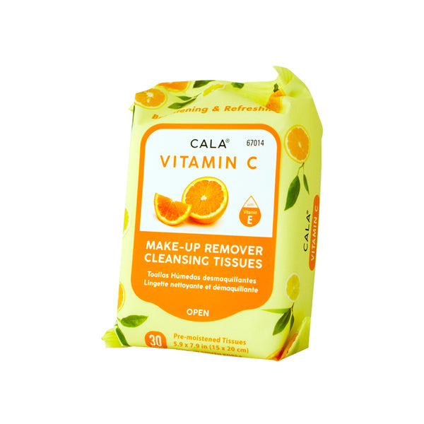 CALA Vitamin C Makeup Remover Cleansing Tissues (30 Sheets) - Gentle Cleanser, Hydrating, Moisturizing, Antioxidant-Rich, Waterproof Wipes for Smooth, Radiant, Even-Toned Complexion