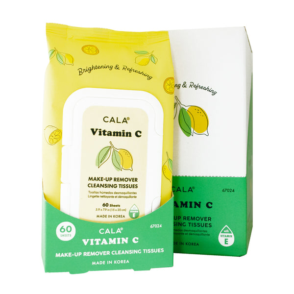 CALA Vitamin C Makeup Remover Cleansing Tissues, Removes Makeup + Waterproof Eye Makeup Without Irritation, Deep Cleansing Wipes Leave Skin Soft Smooth Moisturized, 60 Sheets