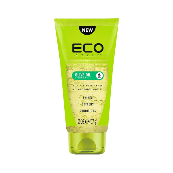 Eco Style Olive Oil Hair Gel - 2 oz Travel Size Maximum Hold Haircare Gel with Argan Oil, Coconut, Moisture for Smooth Shiny Hair, Frizz Control, On-the-Go Grooming