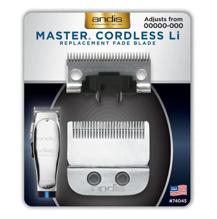 Andis Master Cordless Li Replacement Fade Blade - Carbon Steel Hair Clipper Blade with Smooth Plastic Component, Size 00000-000, Ultra-Close Fade Performance