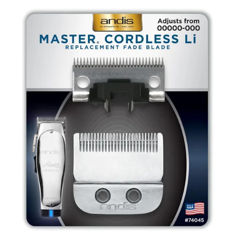 Andis Master Cordless Li Replacement Fade Blade - Carbon Steel Hair Clipper Blade with Smooth Plastic Component, Size 00000-000, Ultra-Close Fade Performance