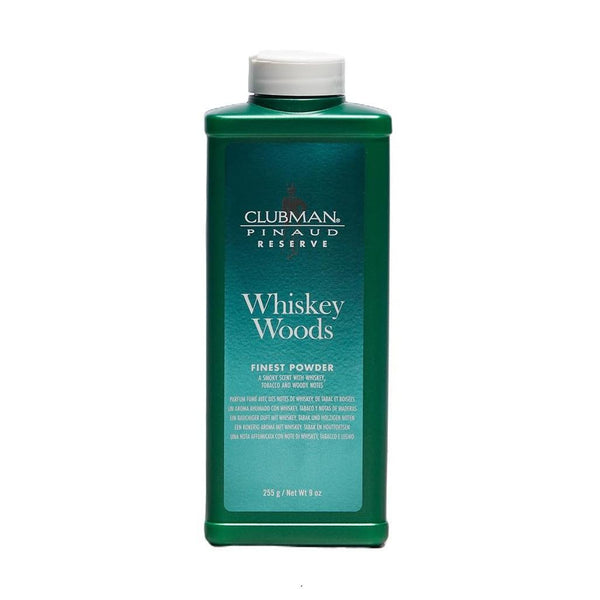 Clubman Reserve Whiskey Woods Finest Powder – Classic Men’s Body Powder for Men, Moisture & Odor Control, Barbershop Whiskey Wood Scent, 9 oz
