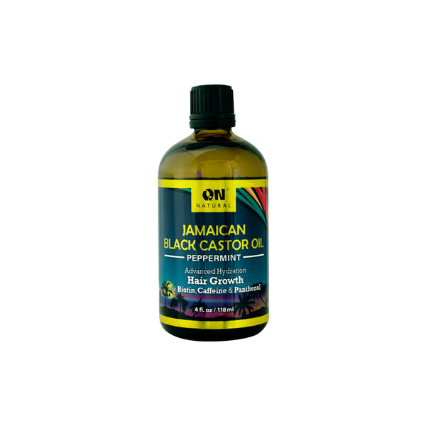 ON Natural Jamaican Black Castor Oil Haircare Treatment - Peppermint Scent, 4 oz, Cleansing, Biotin-Infused, Smooth Hair Formula