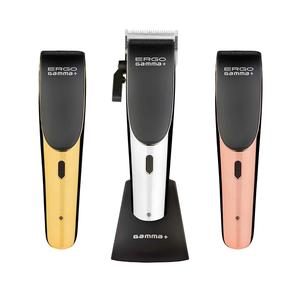 GAMMA+ Ergo Professional Hair Clipper - Hair Clippers Kit with Microchipped Magnetic Motor, Adjustable Carbon Plastic Body, 3 Customizable Lids (Chrome, Rose Gold, Gold)