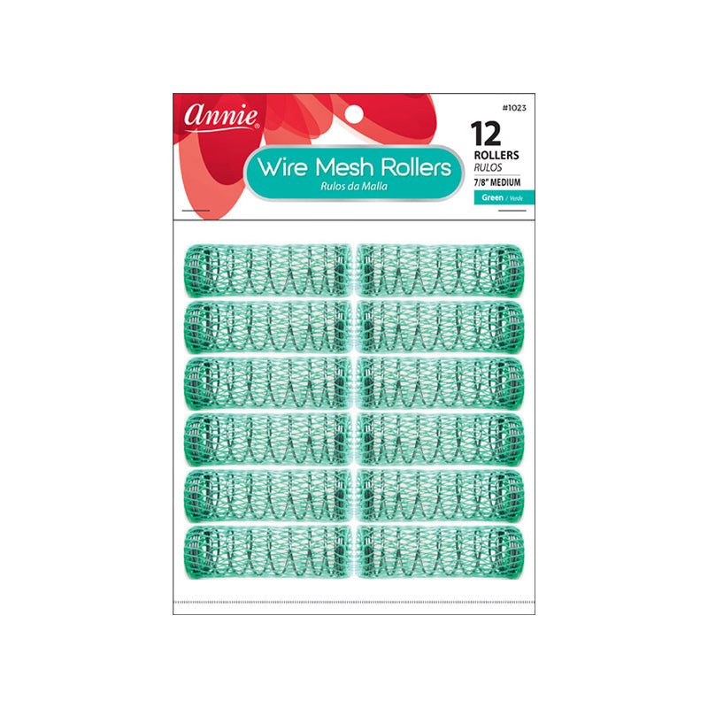 Annie- Wire Mesh Rollers #1023 - (12) Count - Green Medium - 7/8 Inch (2 Pack)