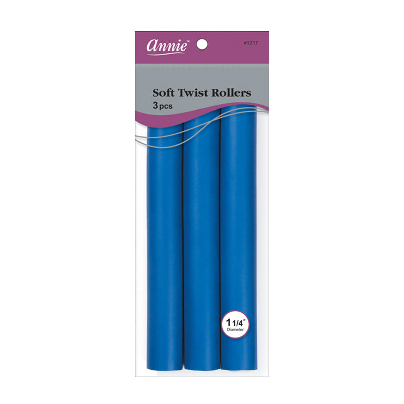Annie Soft Twist Rollers, Blue, 3 Count Hair Styling Tool Wavy