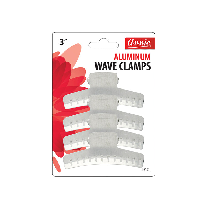 Annie Aluminum Wave Clamps 3in, 4 Count Metal Salon Hair Clamp, Silver