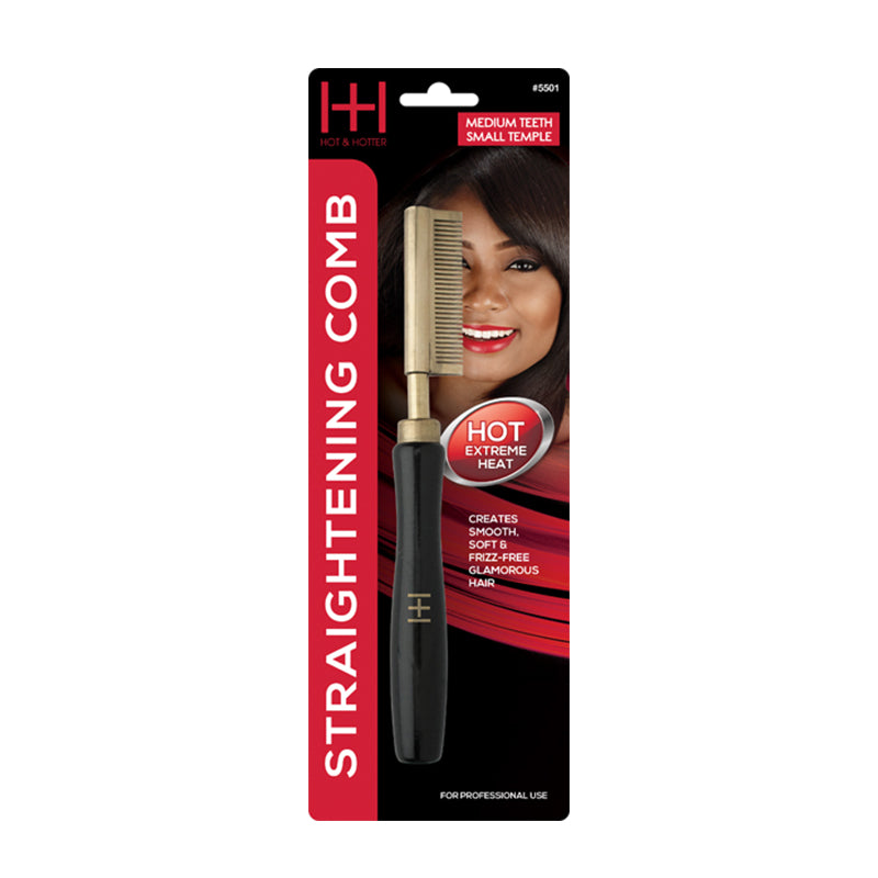 Hot & Hotter Thermal Straightening Comb - Medium Teeth (Model 5501) - Gold Finish Pressing Comb for Stove Top - Classic Manual Hair Straightener for Silk Press & Smoothing