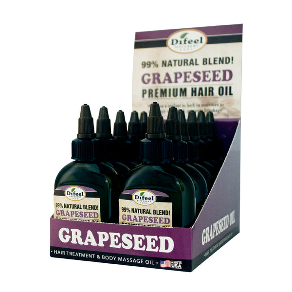 Difeel Premium Grapeseed Hair Oil, 2.5 oz (50ml) - Lightweight Natural Haircare Treatment with Vitamins, Olive, Tea Tree & UV Protection