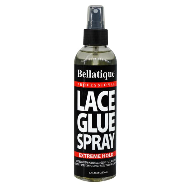BELLATIQUE Lace Glue Spray - Extreme Hold. Edges Appear Natural, Humidity Resistant, Sweat Resistant, All Day Hold, Quick Drying, Flake Free, Easily Removed, Quick & Easy. (8 oz)