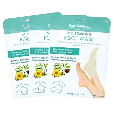 CALA Moisturizing Foot Mask Socks, Shea Butter + Sunflower Seed Oil, Tea Tree & Aloe Hydrating Booties with Urea + Hyaluronic Acid, 3 Pairs, 20-30 Min Treatment