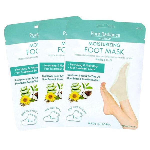 CALA Moisturizing Foot Mask Socks, Shea Butter + Sunflower Seed Oil, Tea Tree & Aloe Hydrating Booties with Urea + Hyaluronic Acid, 3 Pairs, 20-30 Min Treatment
