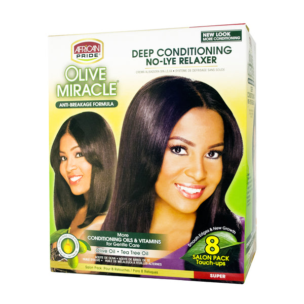 African Pride Olive Miracle Herbal Moisturizing Shea Haircare Deep Conditioning No-Lye Relaxer Super Kit - 8-Count Conditioner