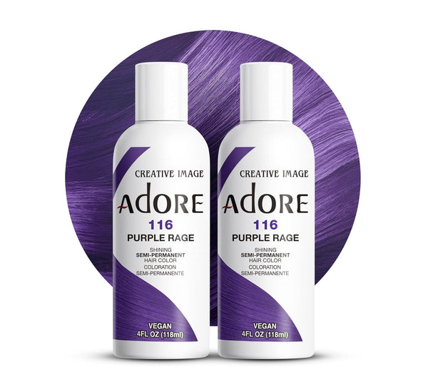 Adore Semi Permanent Hair Color (116 Purple Rage) (2 Pack) | Vegan & Cruelty-Free Purple Hair Dye | No Ammonia, No Peroxide, No Alcohol | 4 Fl Oz