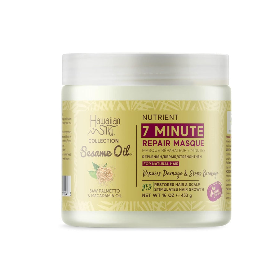 Hawaiian Silky Vegan Sesame Oil 7-MINUTE Nutrient Repair Masque with Saw Palmetto & Macadamia Oil 16 FL OZ - Replenish, Repair & Strengthen for all Hair Types