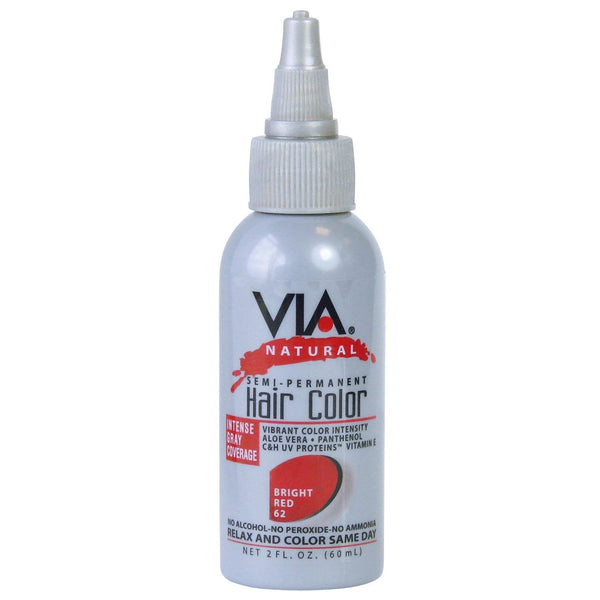 Via Natural Semi-Permanent Hair Color - Bright Red #62, 2oz, Gentle Haircare Formula with UV Protection for Silky Hair
