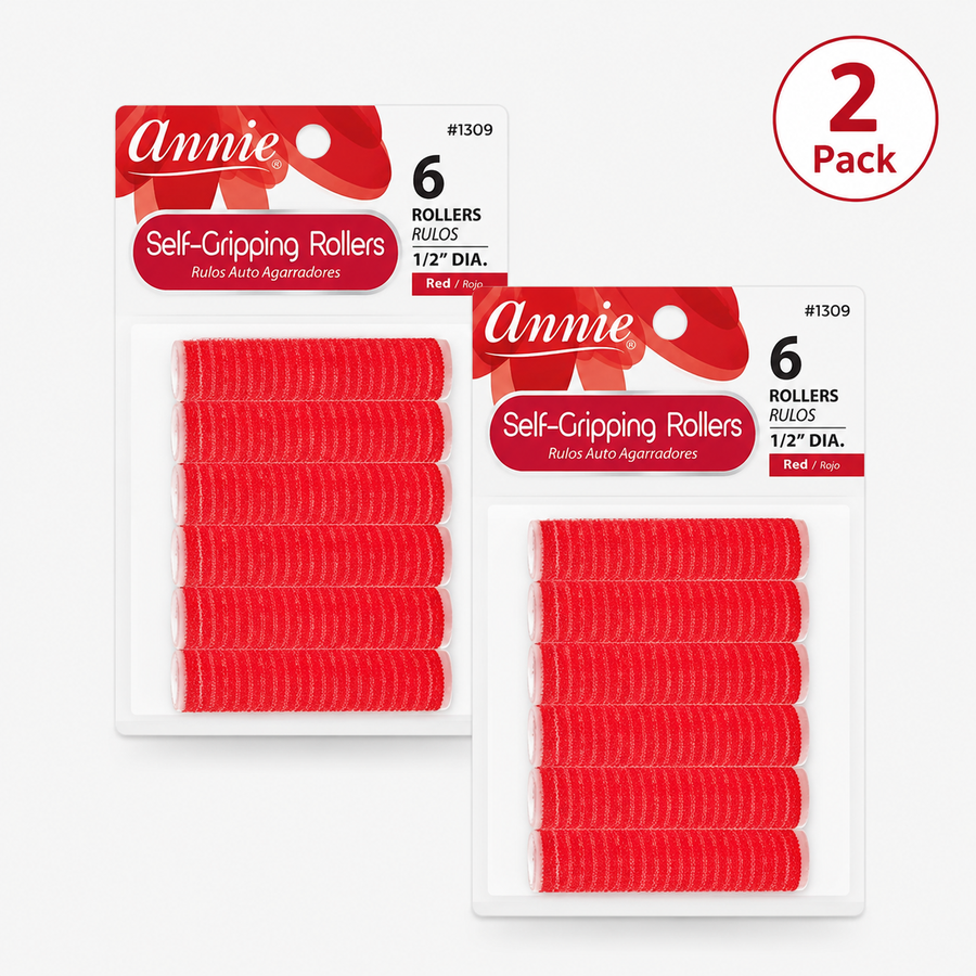 Annie Self-Gripping Rollers #1309, 6 Count Red Small 1/2 Inch (2 Pack)