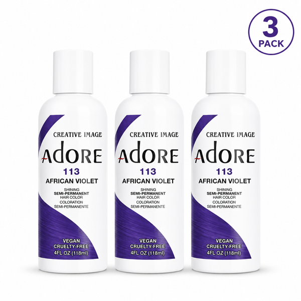 Adore Gentle Semi-Permanent Hair Color - Vegan, Cruelty-Free Dye (Pack of 3) - 4 Fl Oz 113 African Violet